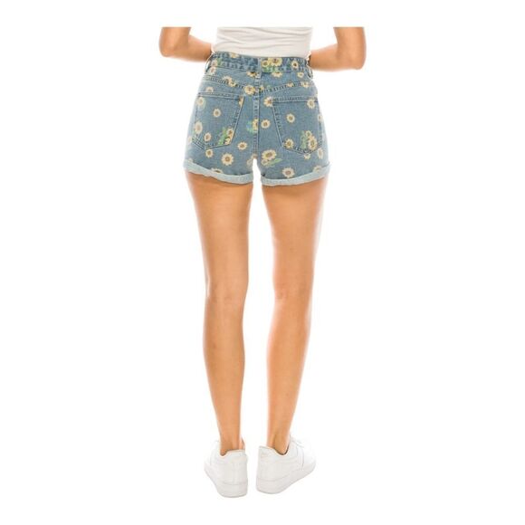 NWT Cali 1850 High Waisted Sunflower Denim Shorts Size 0 - Picture 3 of 8